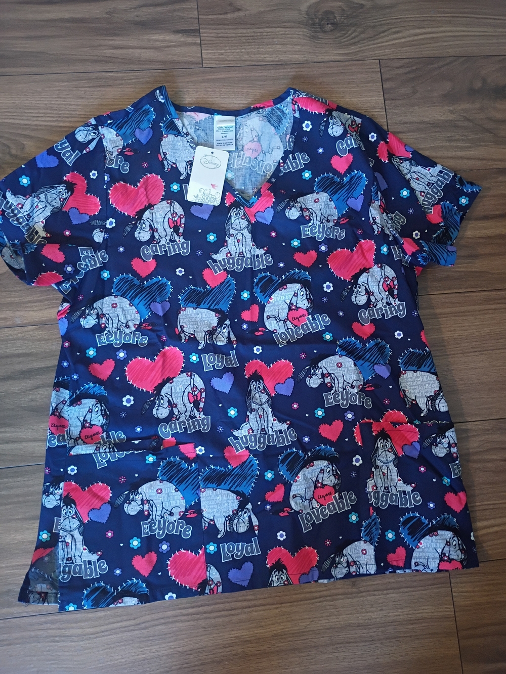 Disney Navy Eeyore Heart Print Short Sleeve Top